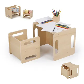 Relaxdays Kindersitzgruppe 2-teiliges Set Holz Natur bronze