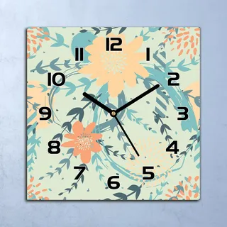 Wanduhr Echt-Glas-Küchenuhr Gekritzel Blumig Quarz Lautlos 30x30 Deko Bilder - Blau
