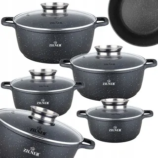 Zilner 8-tlg. Topfset,Topfset Induktion, ,, Kochtopf Set|induktions Töpfe Set, Kochtöpfe, Töpfe Induktion Topfset induktionsgeeignet ZL-7320 - Schwarz