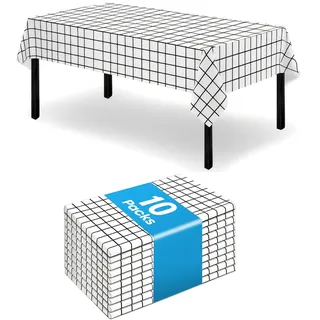 Asaiy 10 Stück Einweg Tischdecke 120x180 cm, Tischdecken für Party Feste | Rechteckig Table Cloth Wasserdicht für Hochzeit, Party, Kindergeburtstag, Schwarz-Weiß Kariert