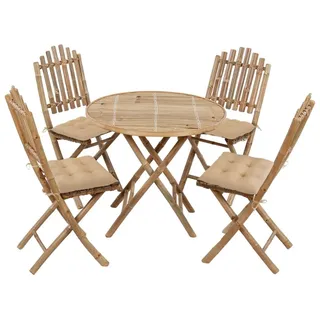 vidaXL 5-tlg. Garten-Essgruppe mit Kissen Klappbar Bambus - Beige