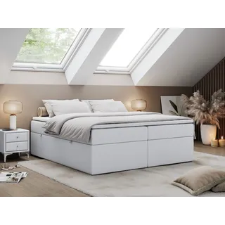MKS Meble Boxspringbett ohne Kopfteil mit Bettkasten, niedriges Kopfteil, Polsterbett ohne Kopfteil - BESS - 180x200 - Weiß - H3 - Weiß