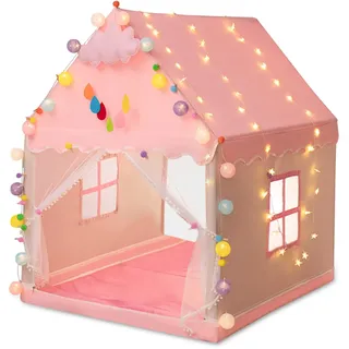 Ergocar Tipi Zelt für Kinder, Kinderzelt für Drinnen Mädchen, Draußen Spielzelt für Jungs, Prinzessin Prinz Traumschloss mit Farbige Kugeln & Sternlichter, Zelt Kinderzimmer Geburtstag Geschenk