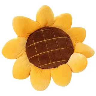 Unyqoos® Sonnenblumen-Kissen 50 cm – dekoratives Blumen-Kissen aus Plüsch mit weicher PP-Baumwollfüllung, Komfort & Deko für Sofa, Bett, Auto, Büro - Braun, Gelb
