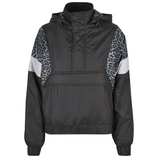 URBAN CLASSICS TB3063 - Ladies AOP Mixed Pull Over Jacket black/snowleo/lightasphalt XS / Schwarz, Grau