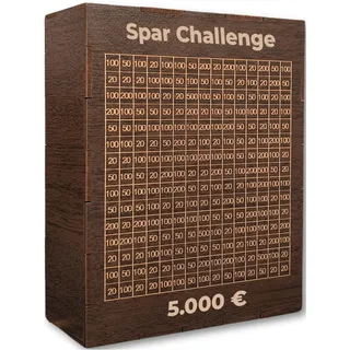 ROANNA Spardose Holz XL - Spar Challenge mit Zahlen zum Ankreuzen - Sparziel 5.000-50.000 Euro - Geschenk Erwachsene Kinder (Walnussholz, 5.000€)