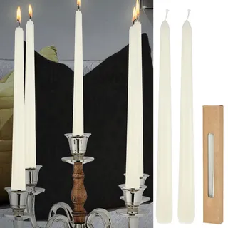 Stabkerze 2er Set creme | 2x25cm Paraffin | Wachskerze Echtwachs Dekokerze Kerze glänzend Spitzkerze (1 x 2er Stabkerzen creme)