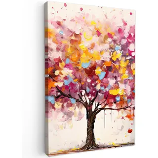 MuchoWow Leinwandbild Aquarell - Baum - Kunst - Abstrakt Wanddeko Schlafzimmer 60x90 cm , Rosa , Textil , Kiefer , Rechteckig , 60x90 cm , FSC 100% , gerahmt , Bilder & Rahmen, Bilder, Leinwandbilder