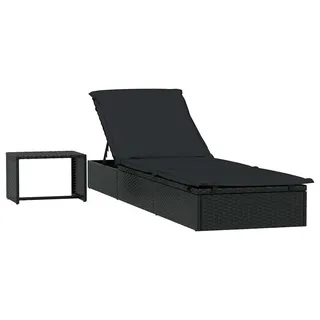 vidaXL Sonnenliege 1 Stk. mit Tisch Schwarz Poly Rattan - Schwarz
