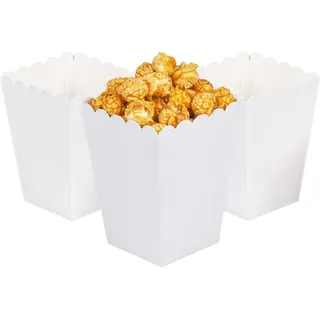We Moment Zone 24 Stück Popcorn Tüten Weiß,Popcorn Boxen Klein,Mini Popcorn Behälter,Popcorn Kästen Weiss aus Papier für Familienfeier,Geburtstagsfeiert Partys