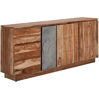 Livetastic Sideboard , Naturfarben , Holz, Stein , Akazie, Sheesham , vollmassiv , Holz , 4 Fächer , 3 Schubladen , 190x85x42 cm , Holzmöbel, Kommoden Holz, Sideboards Holz