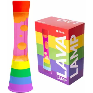 FISURA - Regenbogen-Lavalampe. Mehrfarbige Regenbogenbasis, rosa Flüssigkeit und orangefarbene Lava. Lavalampe mit Ersatzbirne. 11 x 11 x 39,5 zentimeter.