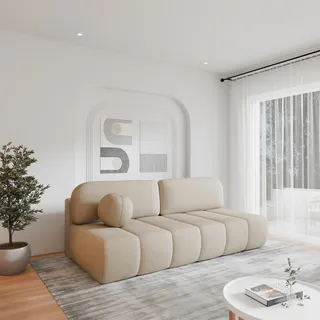 Polstersofa aus Bouclé, Sofa mit Schlaffunktion und Bettkasten, Polstersofa, Sofagarnitur Wohnlandschaft mit Bettfunktion, Couch für Wohnzimmer - Schlafsofa - Sofa Fluffy - Creme (Anthology 20) - Creme