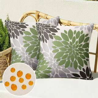Deko Outdoor Kissenbezüge Grün und Braun Sofakissen Zierkissenbezug Frühling Sommer Moderne Boho Deko Kissenhülle Leinen Wasserdichte für Terrasse Bed Büro Gartenmöbel Couchkissen,2er Set, 40x40 cm