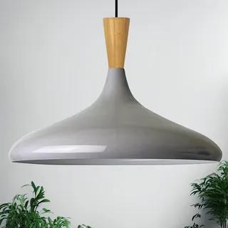 Champion Pendelleuchte Holz, 35 cm Hängelampe Metall E27 Moderne Skandinavisch Pendellampe für Schlafzimmer Wohnzimmer Küche Esstisch Lampe - Grau