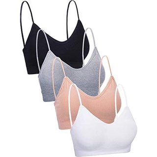 Blulu Damen 4 stück mit v-Ausschnitt cami Bra Padded Seamless Bralette Straps schlafen BH für Color Set 1 s-m größe