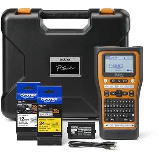 Brother PTE560BTVP Professioneller elektronischer Marker mit PC- und Bluetooth-Verbindung für Elektriker und Installateure. Automatischer Bandschnitt. QWERTY-Tastatur. 2 Bänder im Lieferumfang