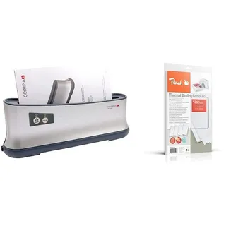 Olympia - Effizientes Thermobindegerät A4 TB-1280 | extra schnell einsatzbereit | nur 1 min. Bindezeit & Peach PBT100-14 Combi Box für 20 Thermobindemappen, 15-60 Blatt, A4, weiß