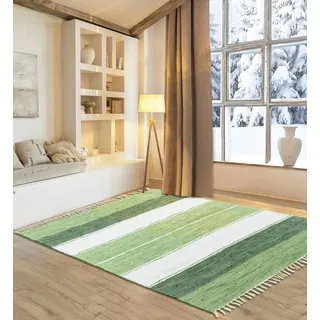 Teppich OTTO HOME "Alizee", bunt (grün multi), B:90cm H:5mm L:160cm, Baumwolle, Teppiche, Teppich, Wendeteppich, reine Baumwolle, handgewebt, gestreift, waschbar, modern