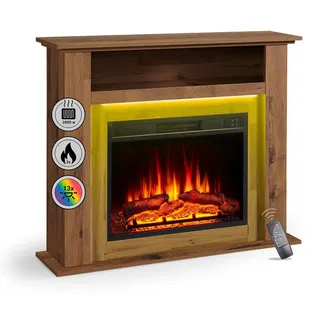 Elektrokamin Standkamin BALDERIA Liora – Heizung bis 2000 W, dunkle Eiche - Braun