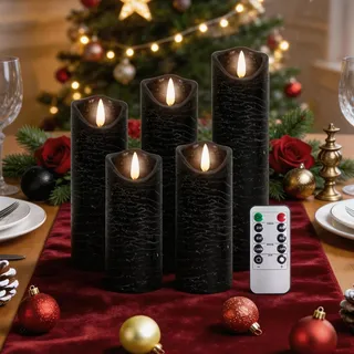AiiBowy Led Kerzen [5er Set ] Flammenlose Kerze Batteriekerzen, 10-Tasten Timer Funktion mit Fernbedienung, Tanzende Flamme, LED Stabkerzen Home Deko, Weihnachten, Geburtstag, Party (Schwarz)