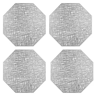 4 Stück Ausgehöhlte Tischsets, Silber metallische Tischsets Laminierter Rutschfester Tisch Tischset PVC- Isolationspads, für Weihnachten, Bankett, Geburtstag, Hochzeit