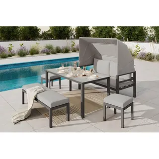Ambia Garden Dining-Loungeset , Anthrazit, Grau , Metall, Glas, Textil , 5-teilig , Füllung: Schaumstoff,Polyester , Gartenmöbel, Gartengarnituren, Gartenmöbel-Sets