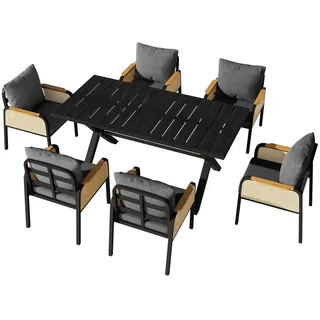Modfu Gartensets aus Eisen & Polyester 148x80x75cm Schwarz & Natur , Naturfarben , Metall , Gartenmöbel, Gartengarnituren, Gartenmöbel-Sets