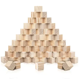 Kurtzy Kleine Holzwürfel Blanko (60er Pack)2 x 2 x 2 cm Würfel Holz - Natur Belassene Kiefer Blanko Holzwürfel - Spielsteine und Würfel zum Basteln, DIY Stempel, Puzzle & Nummern-Holzklötze Bausteine