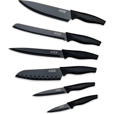 Axer Küchen Messerset Schwarz - Scharfe Küchenmesser - 6-teilig Messer Set Scharf Küche - Kitchen Knife Set - Küchenmesser Schwarz