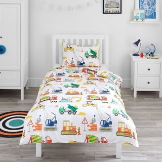 Bloomsbury Mill – Kinderbettwäsche 120 x 150cm Bagger für Jungen - Baby Bettwäsche Fahrzeuge & Baustelle - Wendebettwäsche und Kissenbezug-Set – Baby Bettwäsche Set für Kleinkinder und Babybetten