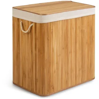 Massido Wäschekorb 3 Fächer 150 L - mit Deckel und Wäschesack - Wäschesammler aus Bambus - Wäschesortierer - Beige - 61 x 62 x 42 cm