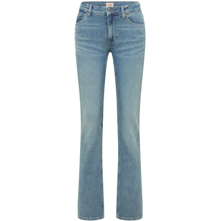 Bootcut-Jeans MUSTANG "Damen Style Shelby Slim Boot", Damen, Gr. 27, Länge 30, blau (301 mittelblau), Denim/Jeans, 99% Baumwolle, 1% Elasthan, gestreift, bootcut fit, Jeans Bootcut-Jeans