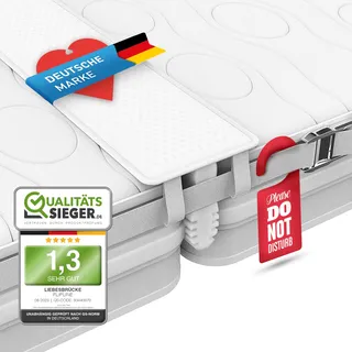 FlipLine Liebesbrücke für Matratzen All-IN-ONE Premium Set [200x18cm] für Familien & Paare mit rissfestem Bezug, Spanngurt und Transporttasche - Matratzenkeil Ritzenfüller Matratzenbrücke