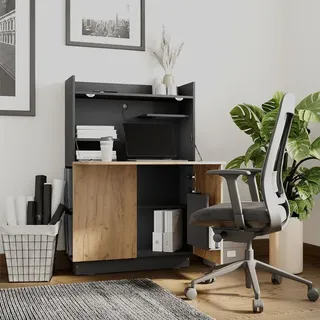 Vicco Sekretär Schreibtisch Alena, 85 x 27 cm, Anthrazit/Goldkraft Eiche - Braun, Dunkelgrau