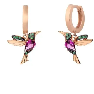 Einzelstück® Kolibri Hoops I 925 Sterling Silber Ohrringe im Vogel Design I Kreolen mit grünen und pinken Zirkonia Steinen I 14K Gold & Rosegold I Allergikerfreundlicher Echtschmuck
