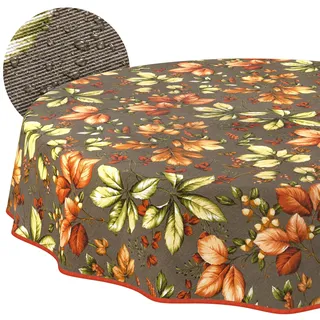 ANRO Tischdecke abwaschbar Herbst Rund 140 cm – wasserabweisend Indoor Outdoor, Lotuseffekt, mit Saum