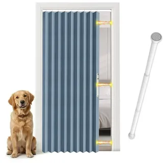 Jilron Türvorhang Blickdicht Ohne Bohren, Magnetischer Türvorhang mit Teleskopstange, Faltenbalg-Style für Schlafzimmer & Flur(Blau-H198 x B106 cm) 1er-Pack