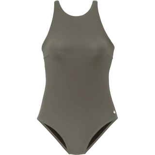 Badeanzug LASCANA, Damen, Gr. 42, Cup C/D, grün (oliv), Microfaser, Polyamid, unifarben, Badeanzüge Badeanzug, mit Schleifendetail im Rücken, Topseller