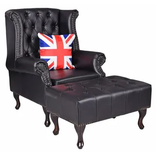 Ohrenbackensessel Fernsehsessel Chesterfield Sessel mit Hocker Ohrensessel Antik