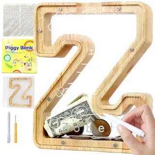 Lakpopya Spardose Kinder Buchstaben aus Holz für A-Z Personalisiert Sparschwein Durchsichtig Alphabet Sparbox, Geschenk Dekoration Taufe für Jungen Mädchen (Z)