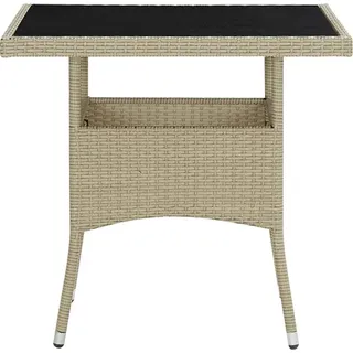 vidaXL Garten-Esstisch Beige Poly Rattan und Glas - Beige