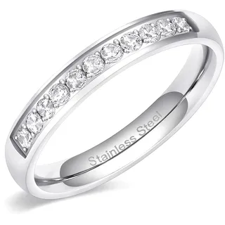 Zakk Eternity Ring Damen Edelstahl Silber Rosegold Gold Edelstahl Ewigkeitsringe Vorsteckring 3.5mm Zirkonia Verlobungsringe Eheringe Trauringe Memoire Ringe (Silber,62 (19.7))
