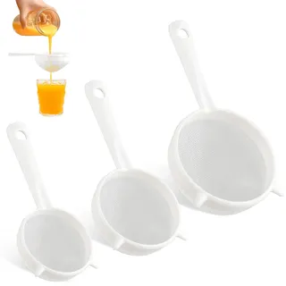 Poraceous 3 Stück Küchensieb Plastik Set, Kunststoff-Filterset, Für Kefir Filter, Mit Sieben in 3 Größen, Küchensieb Mit Rutschfesten Griffen, Perfekt für Tee, Kaffee, Früchte, Kefir