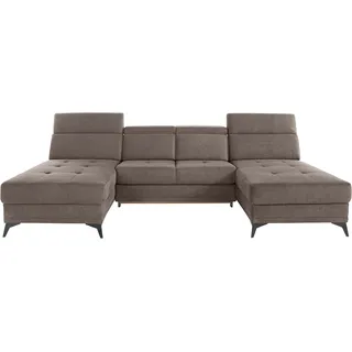 Wohnlandschaft HOME AFFAIRE "Cardiz U-Form", grau (taupe), B:296cm H:83cm T:173cm, Webstoff (100% Polyester);Luxus-Microfaser Paris (90% Polyester/10% Polyamid);Struktur fein (100% Polyester);Samtoptik (100% Polyester), Sofas, Wohnlandschaft, inkl.Kopfteilverstellung und Federkern wahlweise mit Bettfunktion