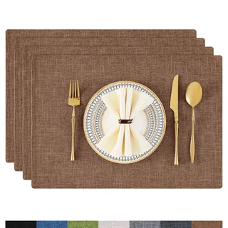 Homaxy Tischsets Abwaschbar 4er Set, Platzsets Abwischbar Leinen Hitzebeständig Platzdeckchen rutschfest Doppelseitigen Tischuntersetzer Tischsets Stoff, Braun