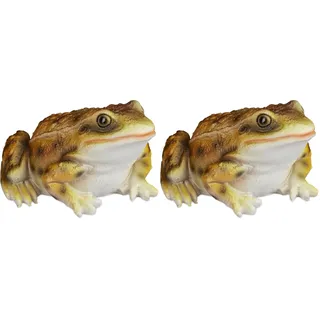 Relaxdays Gartenfigur Frosch, wetterfest, für Balkon, Terrasse, am Teich, Kunststein, sitzende Dekofigur Frosch, gelb, 9 x 13.5 x 15 cm (Packung mit 2)