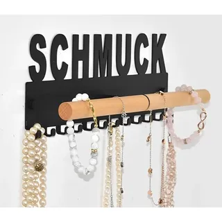 Schmuckhalter Wand Metall und Holz Design by GALEARA Schmuckleiste mit Schmuck oder Bijoux Schriftzug Schmuckaufbewahrung... (Schmuck Schwarz)