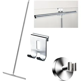 cocofy Bodenabzieher Dusche Chrom Bodenabzieher mit Gummilippe 45 cm breit Wasserschieber Bodenabzieher 130 cm lang Duschabzieher Langer Stiel mit Mikrofasertuch Abzieher Dusche Boden