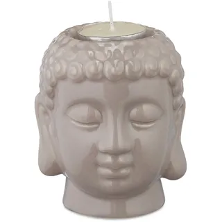 Relaxdays Buddha Teelichthalter, Keramik, Buddha-Kopf für Teelicht, Zen-Deko für Wohnzimmer & Bad, Feng Shui Deko, grau, 1 Stück